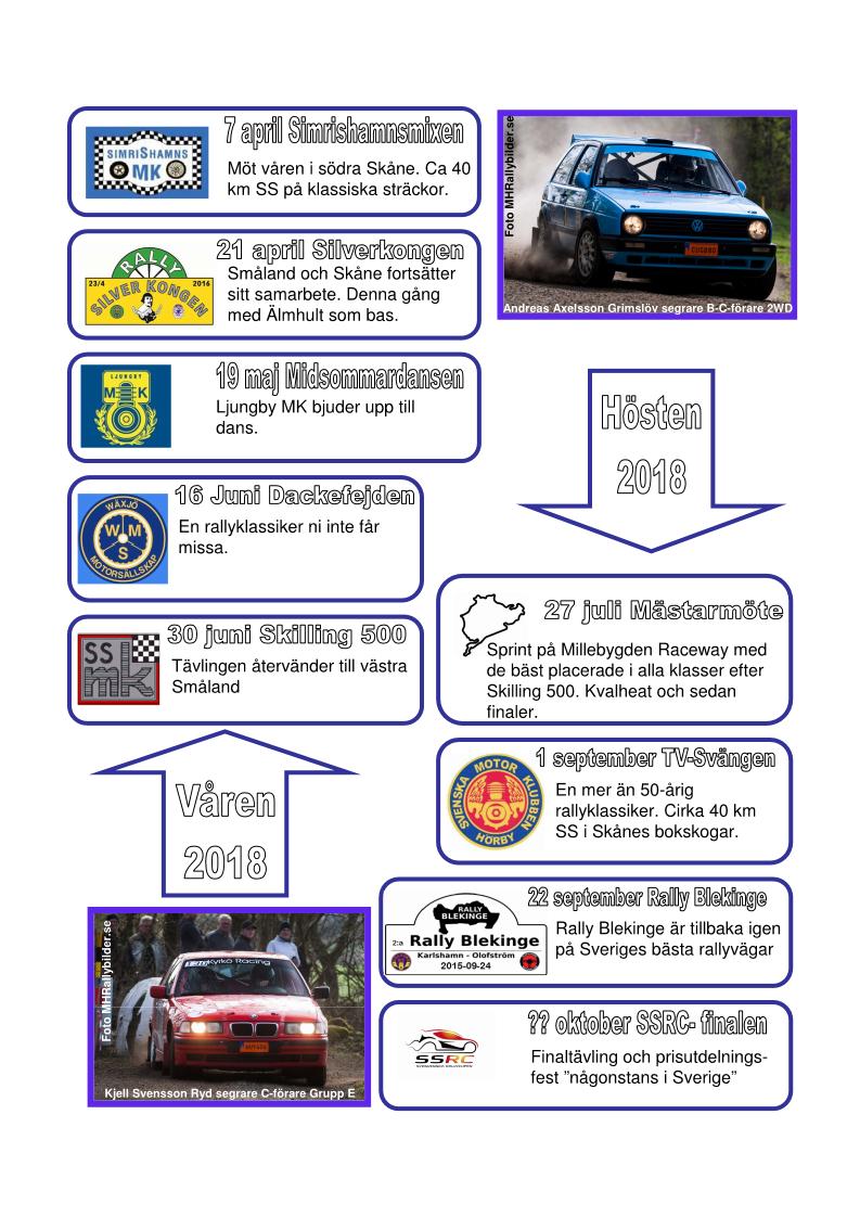 SSRC tavlingskalender 2018